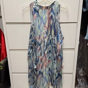 Everly Asymmetrical Dress in Blue and Cream